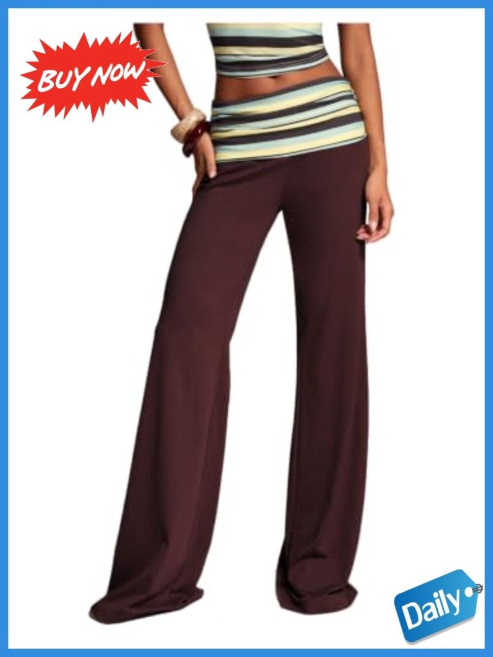 Women's Striped Fold Over Flare Leggings High Stretch Low Rise Y2K Pants